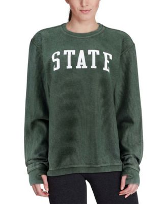 Women's Green Michigan State Spartans Comfy Cord Vintage-Like Wash Basic Arch Pullover Sweatshirt