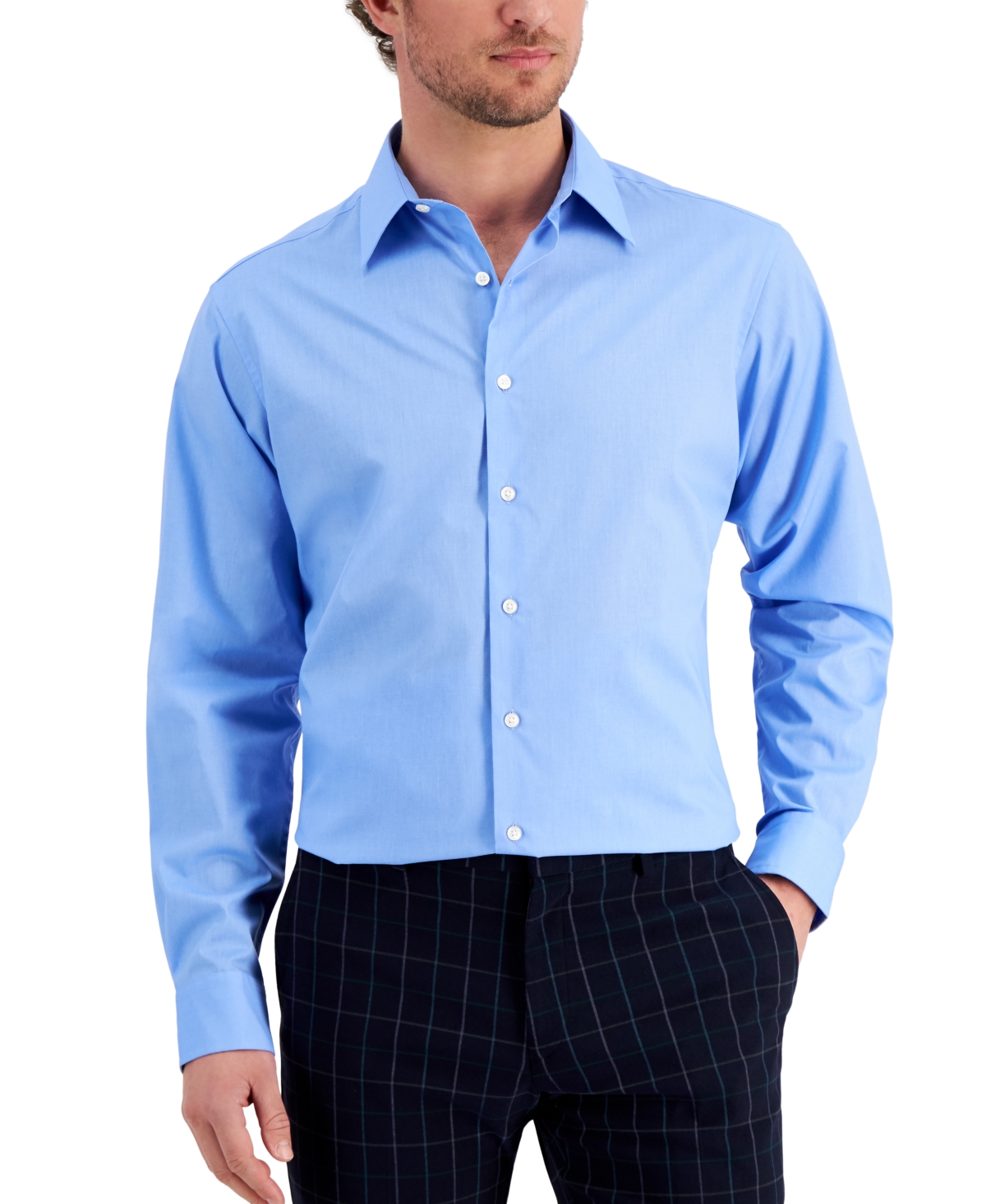 Club Room Men's Regular Fit Solid Dress Shirt, Created For Macy's In Yacht Blue