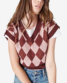 Short-Sleeve Argyle Sweater