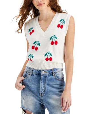 Just Polly Juniors' Cherry-Print Cropped Sweater Vest Macy's