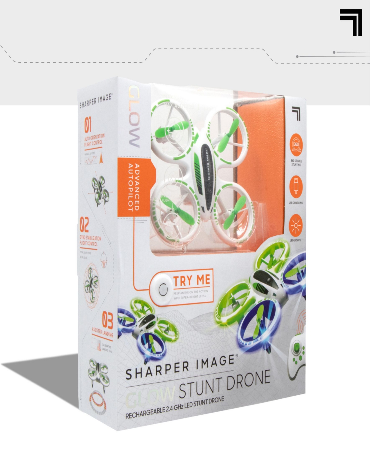Sharper Image 2.4ghz Rc Glow Up Stunt Drone With Led Lights In White