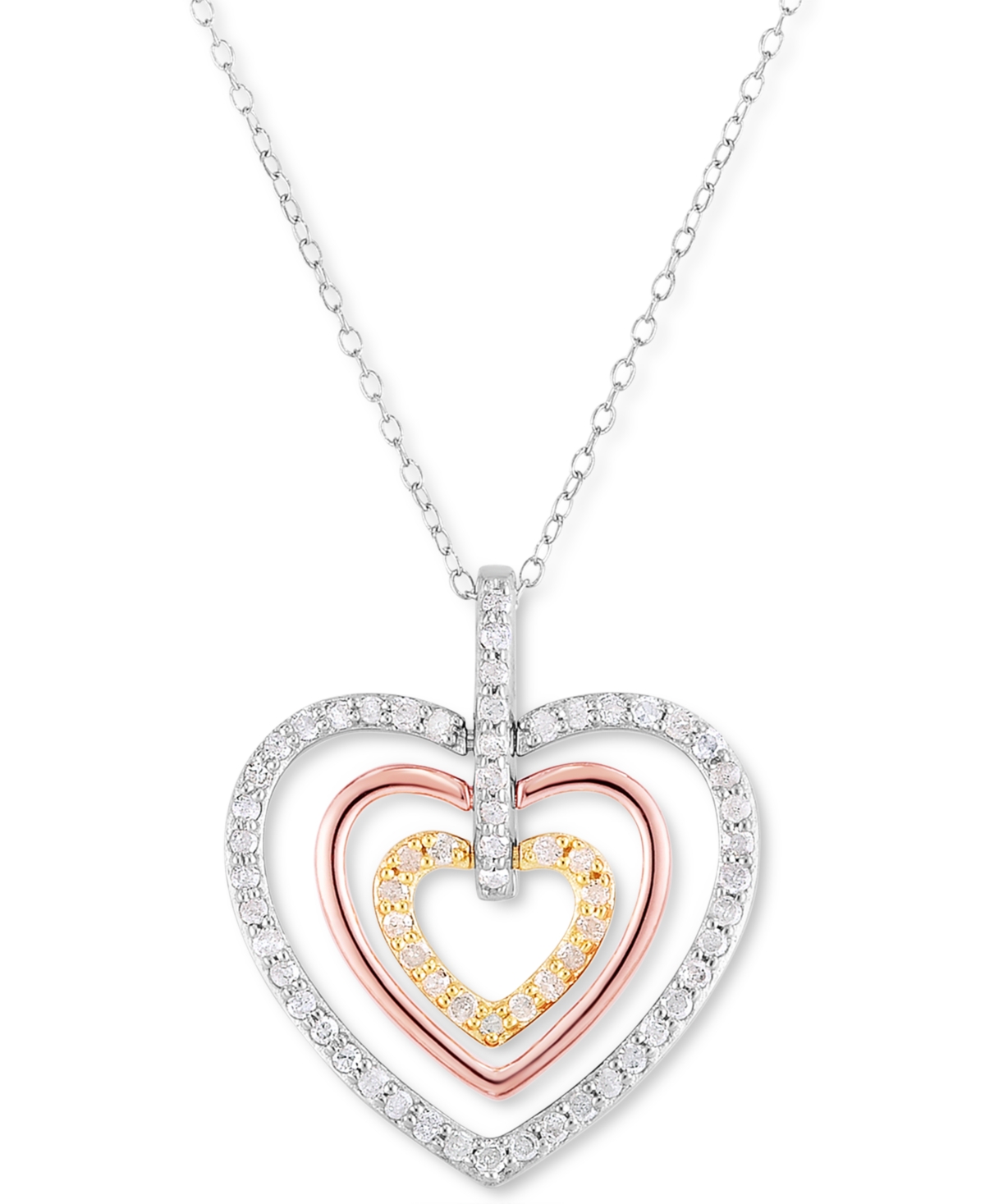 Macy's Diamond Triple Heart 18" Pendant Necklace (1/3 Ct T.w.) In