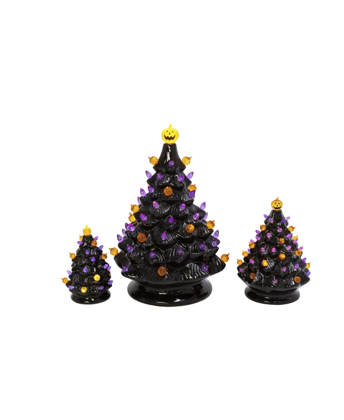 Battery Operated Lighted Dolomite Halloween Trees with Sound Set, 3 Pieces - Black