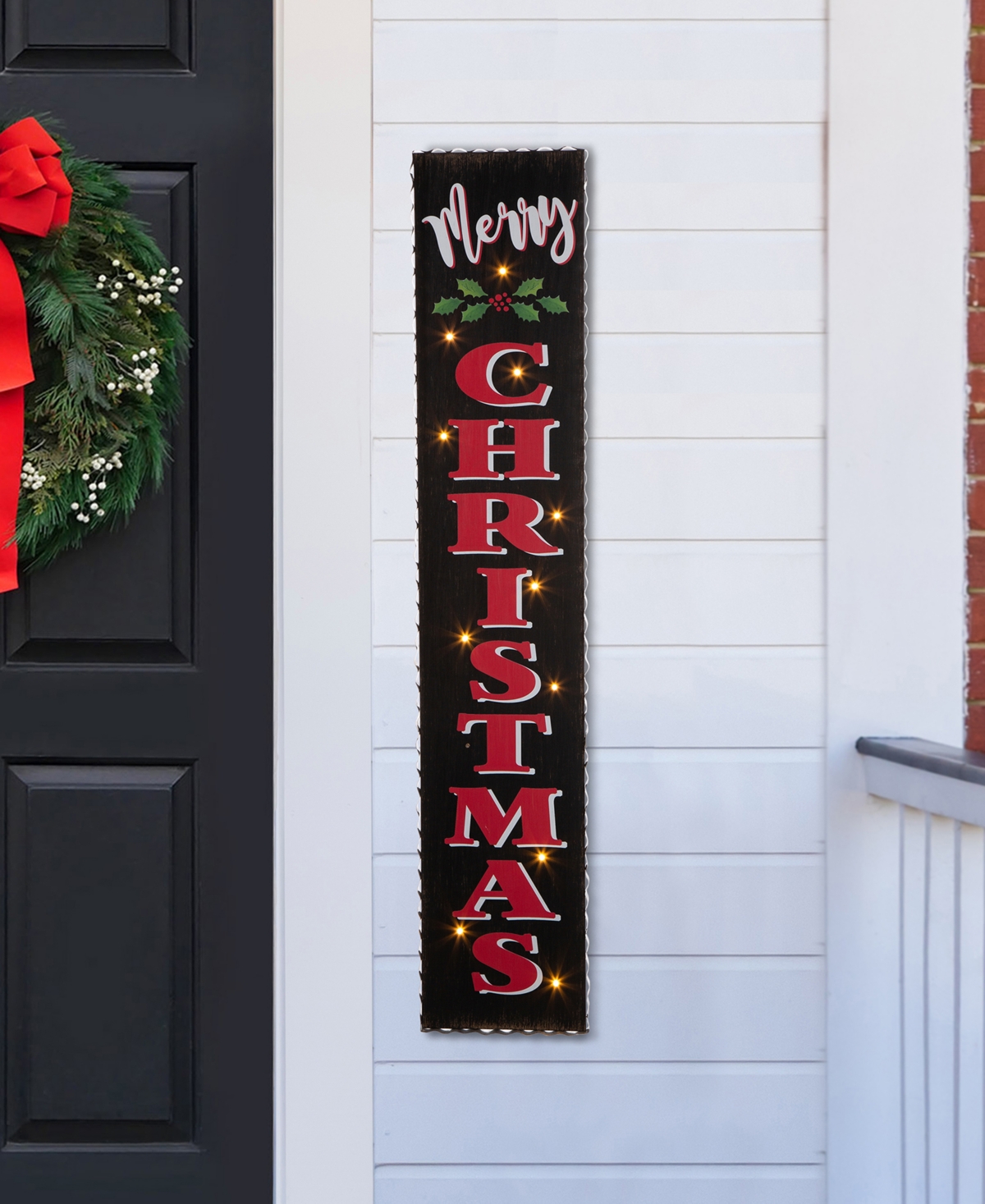 Glitzhome Lighted Wooden Christmas Porch Sign,