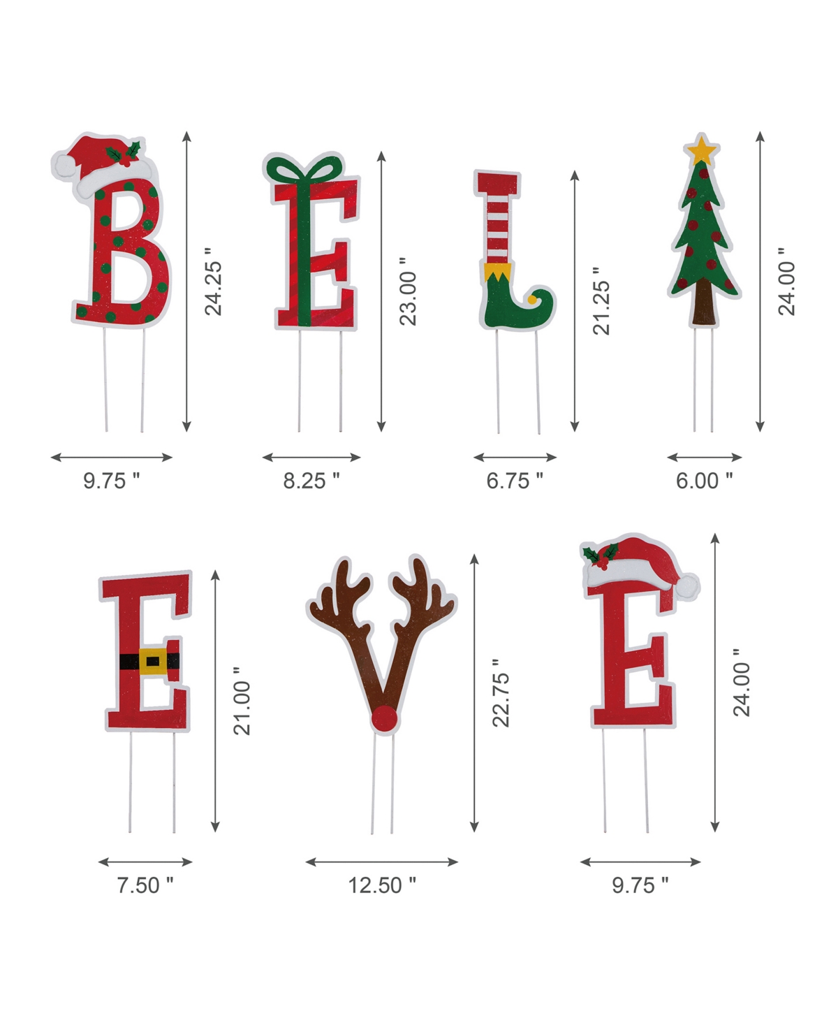 Glitzhome Believe Yard Stake or Wall Decor, Set of 7
