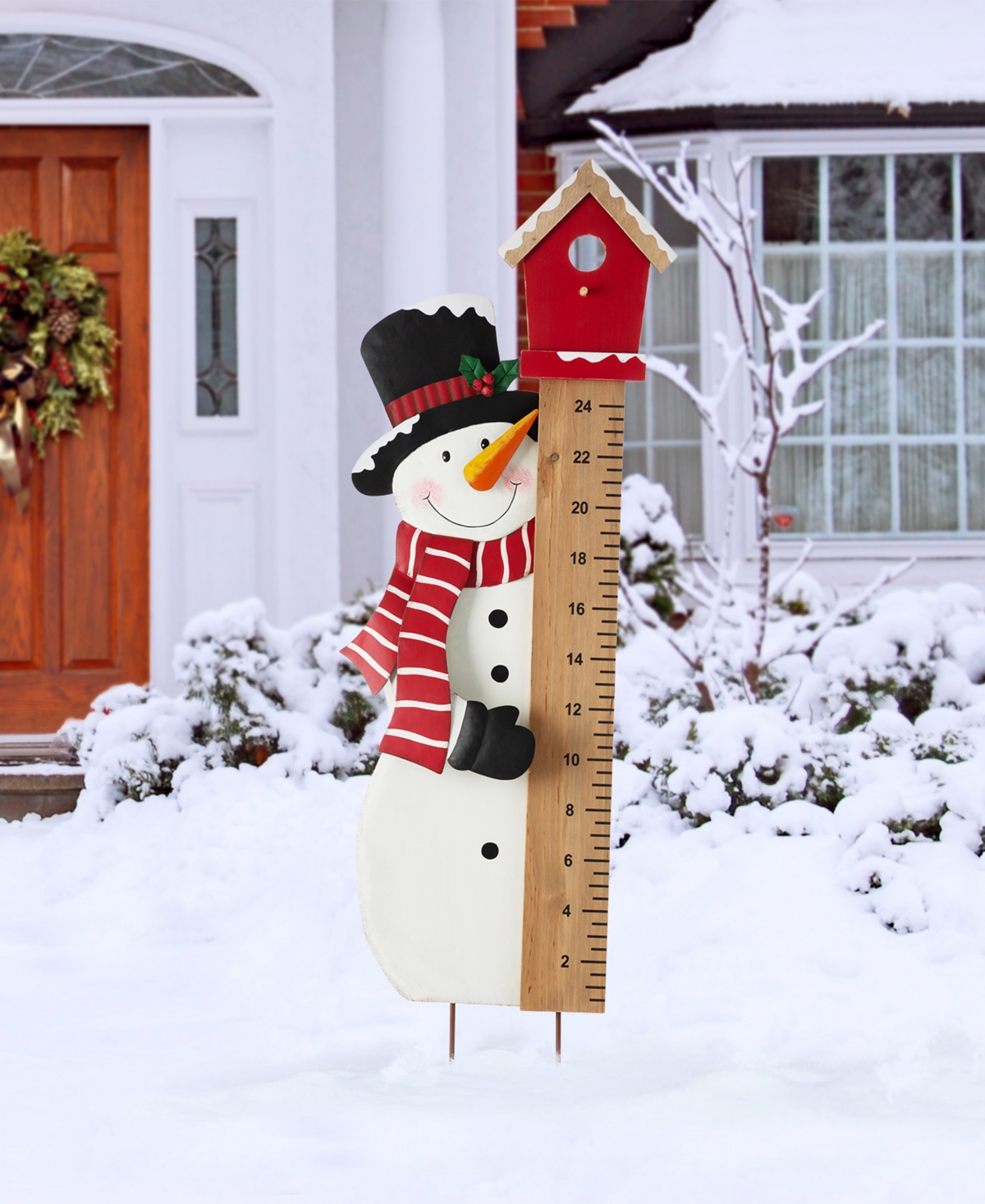 Glitzhome Snowman Snow Gauge Yard Stake or Wall Decor,