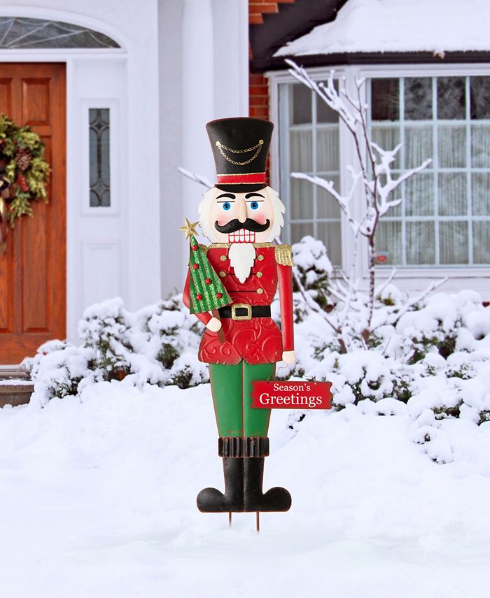 Glitzhome Metal Nutcracker Yard Stake or Standing Decor or Wall Decor