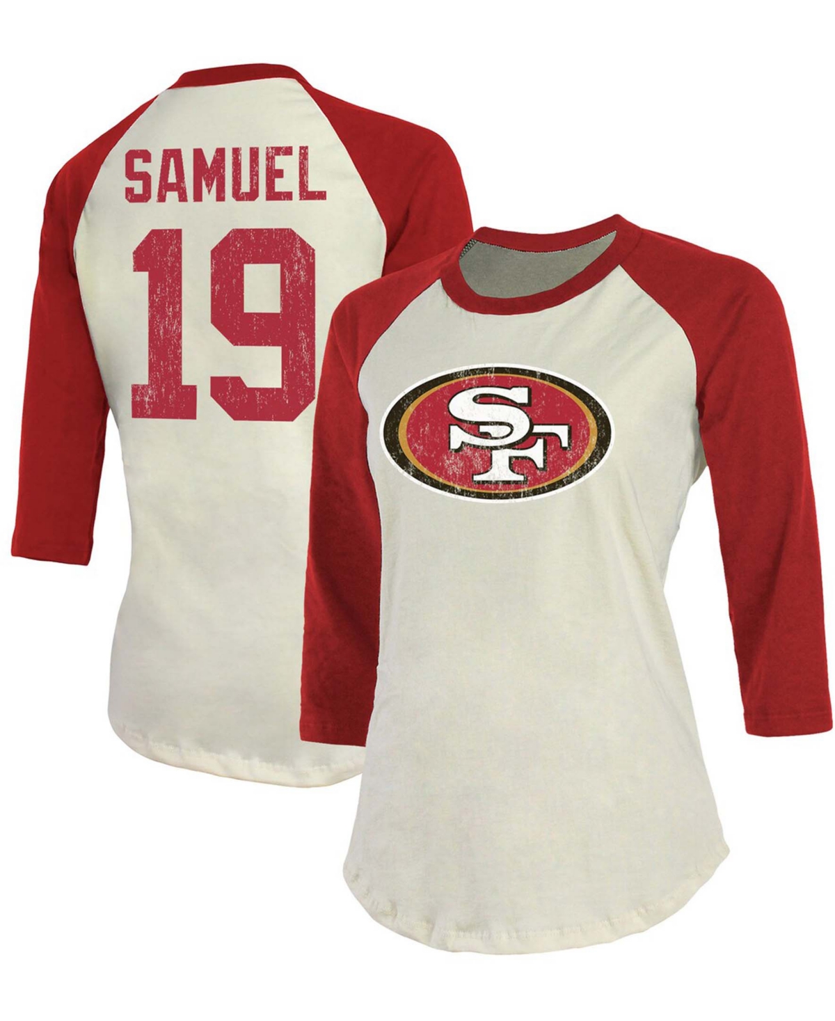 Fanatics Women's Deebo Samuel Cream, Scarlet San Francisco 49ers Player Raglan Name Number 3/4 Sleeve T-shirt In Cream,scarlet