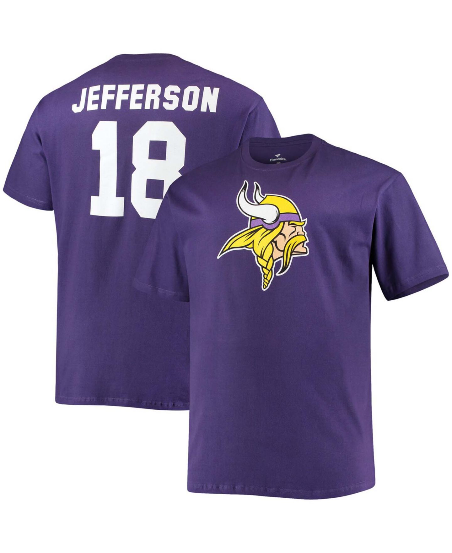 Мужская футболка Fanatics Big and Tall Justin Jefferson Purple Minnesota Vikings Player Name & Number — фото 1