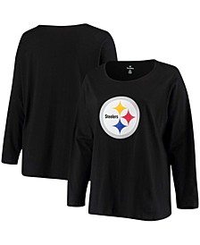 Women's Plus Size Black Pittsburgh Steelers Primary Logo Long Sleeve T-shirt