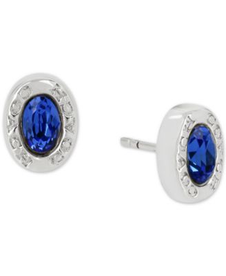 COACH - Silver-Tone Signature Logo & Oval Crystal Stud Earrings