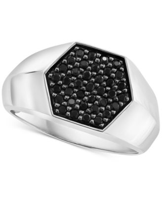 EFFY&reg; Men's Black Sapphire Hexagon Ring (3/4 ct. t.w.) in Sterling Silver