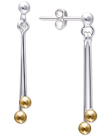 Two-Tone Polished Ball Stick Drop Earrings in Sterling Silver & 18k Gold-Plate, Created for Macy's