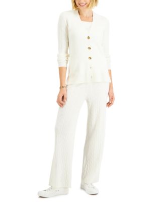 Charter Club Cable-Knit Cardigan, Textured Tank Top & Wide-Leg Pants ...