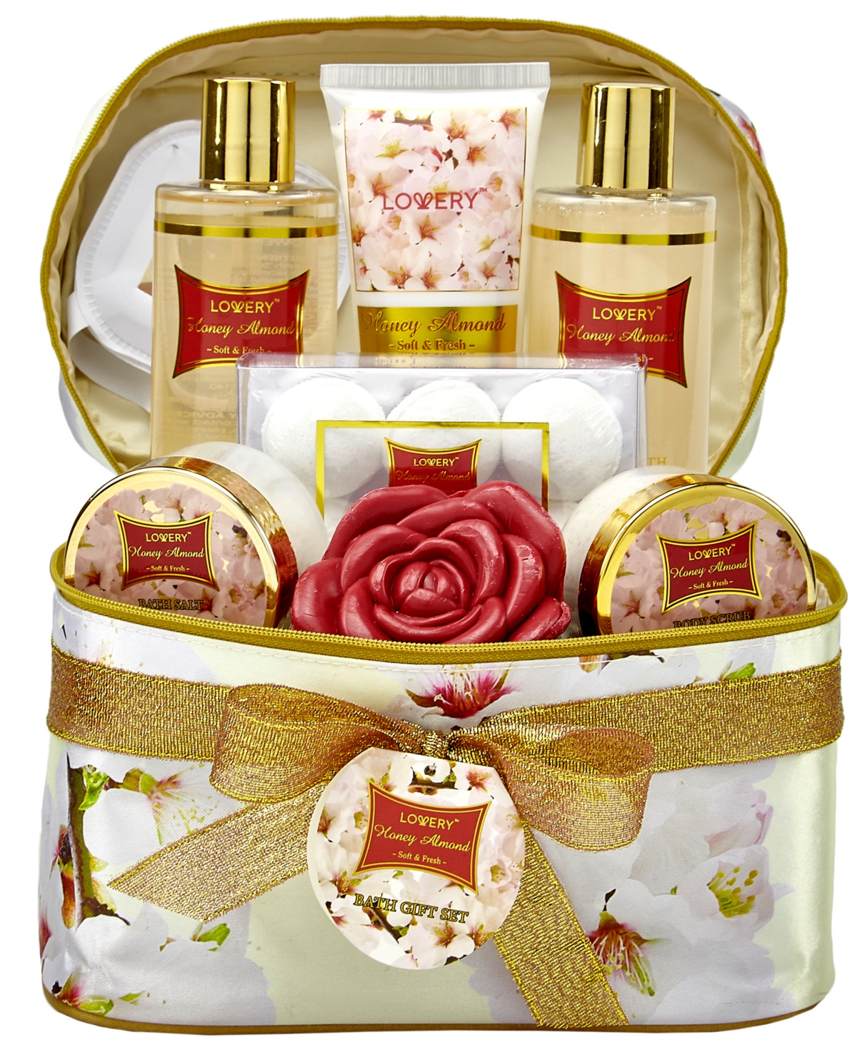 Lovery Honey Almond Bath Gift Spa and Body Care Gift Set, 14 Pieces