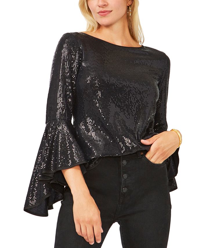 Vince Camuto Metallic Knit Flutter Sleeve Top Macy's