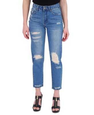 Juniors' High-Rise Ripped Mom Jeans