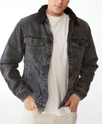 Borg Denim Jacket In Grunge Black 