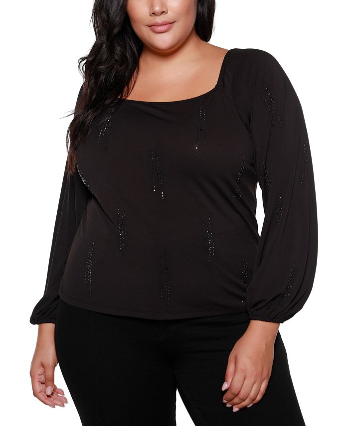 Belldini Black Label Plus Size Embellished Blouson Sleeve Top Macys 9185