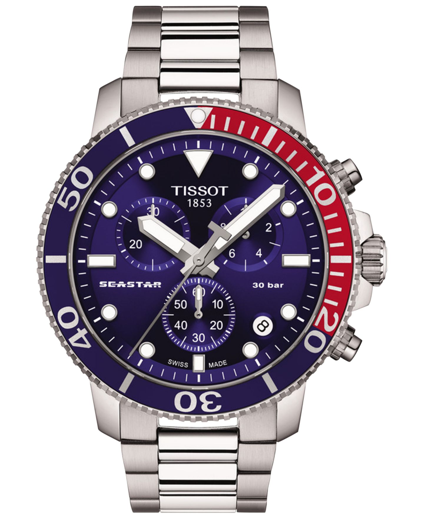 Мужские часы Tissot Swiss Chronograph Seastar 1000 Stainless Steel Bracelet Watch 46mm — фото 1