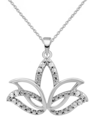 Macy's - Diamond Lotus Blossom 18" Pendant Necklace (1/10 ct. t.w.) in Sterling Silver