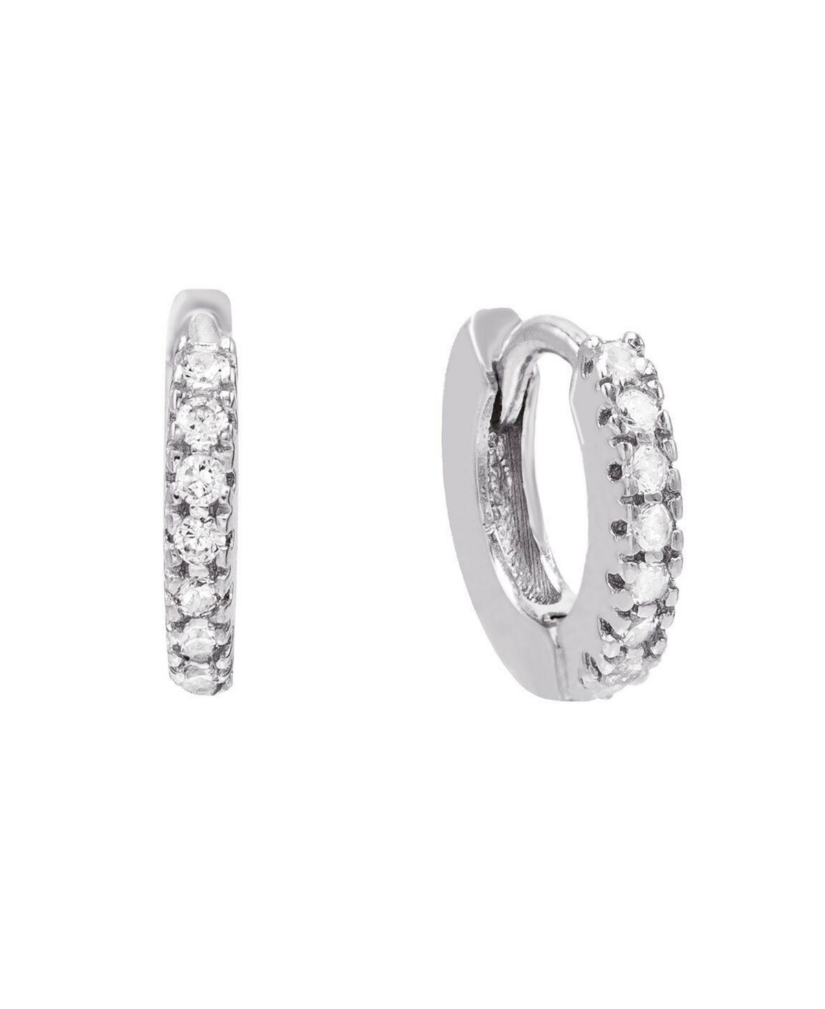 Cubic Zirconia Mini Huggie Earring in 14k Gold Plated Over Sterling Silver - Silver