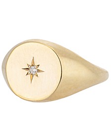 14K Gold Plated Alana Pinky Signet Ring with Starburst Diamond