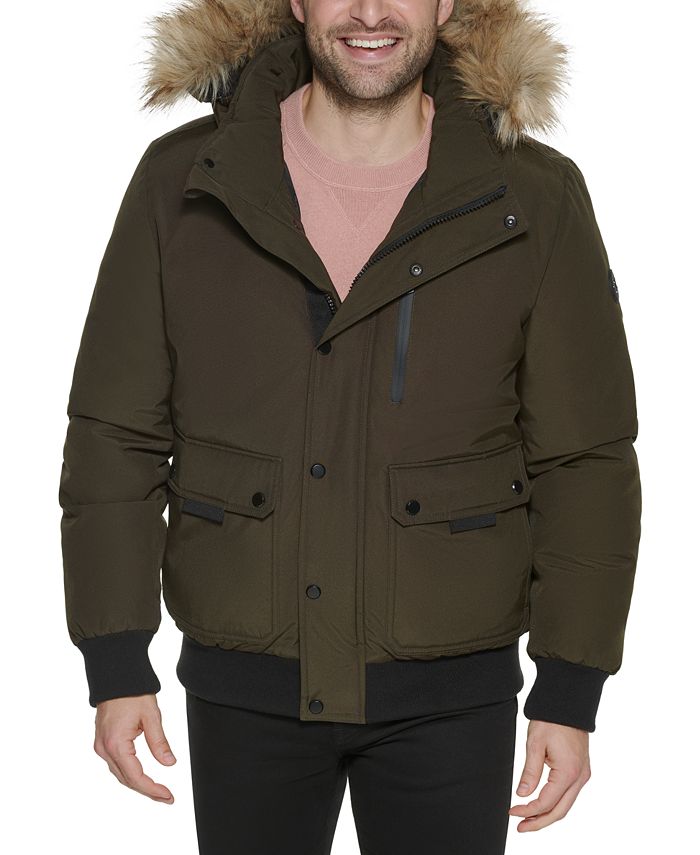Calvin Klein Men's Long Parka with Faux-Fur Lined Hood - Macy's