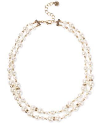 Charter Club - Gold-Tone Pav&eacute; Rondelle Bead & Imitation Pearl Layered Strand Necklace, 17" + 2" extender