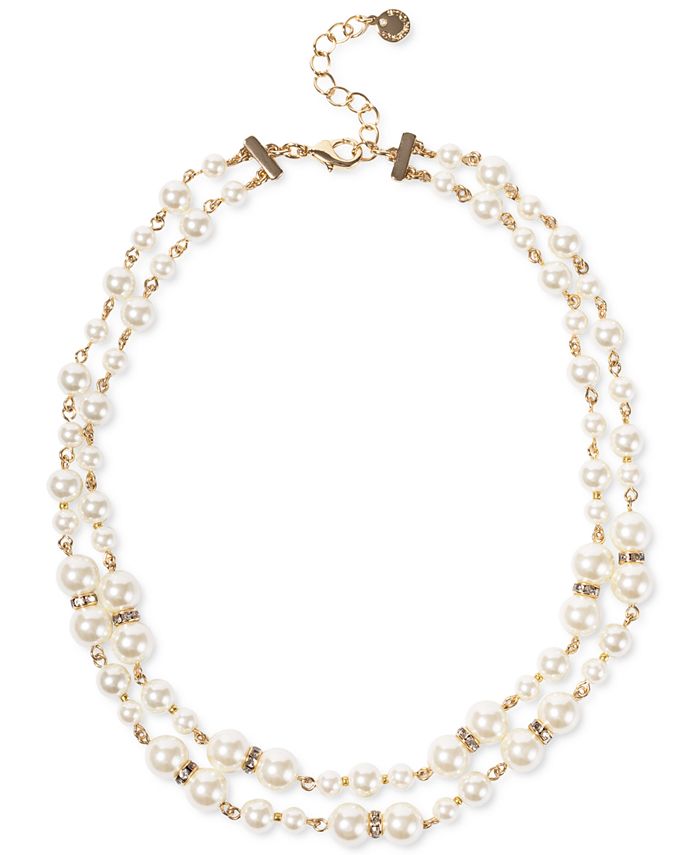 Charter Club Gold-Tone Pavé Rondelle Bead & Imitation Pearl Layered ...