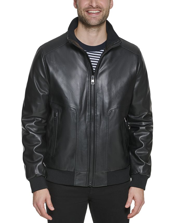 Calvin Klein Men's Faux Leather Bomber Jacket & Reviews - Coats ...
