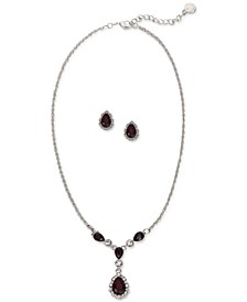 Silver-Tone Pear-Shape Crystal Halo Pendant Necklace & Stud Earrings Set, Created for Macy's