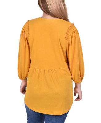 Plus Size 3/4 Sleeve Knit Gauze Top