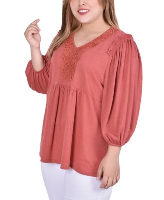 Plus Size 3/4 Sleeve Knit Gauze Top