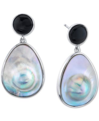 Blister Shell & Black Agate Drop Earrings in Sterling Silver