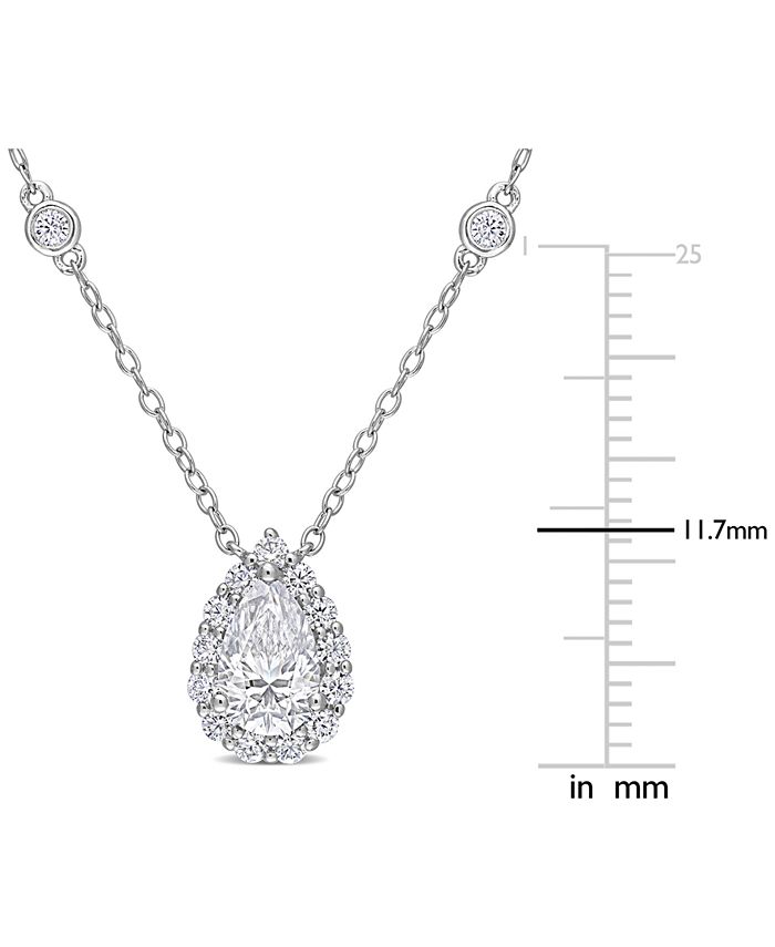 Macy's - Lab-Created Moissanite Teardrop Halo 18" Pendant Necklace (1-1/2 ct. t.w.) in Sterling Silver