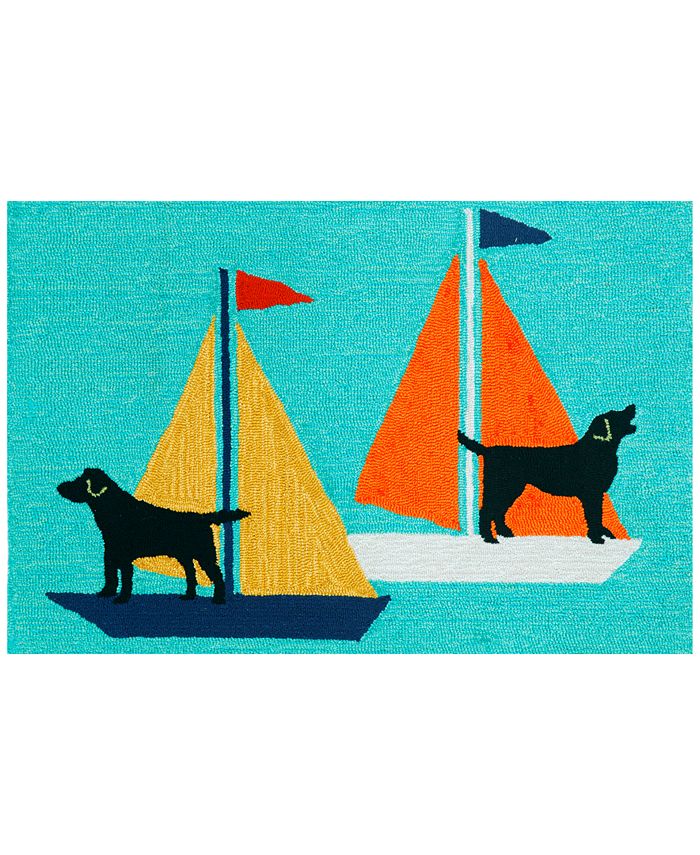 Liora Manne Frontporch Sailing Dog Indoor/Outdoor Rug Blue 30x48