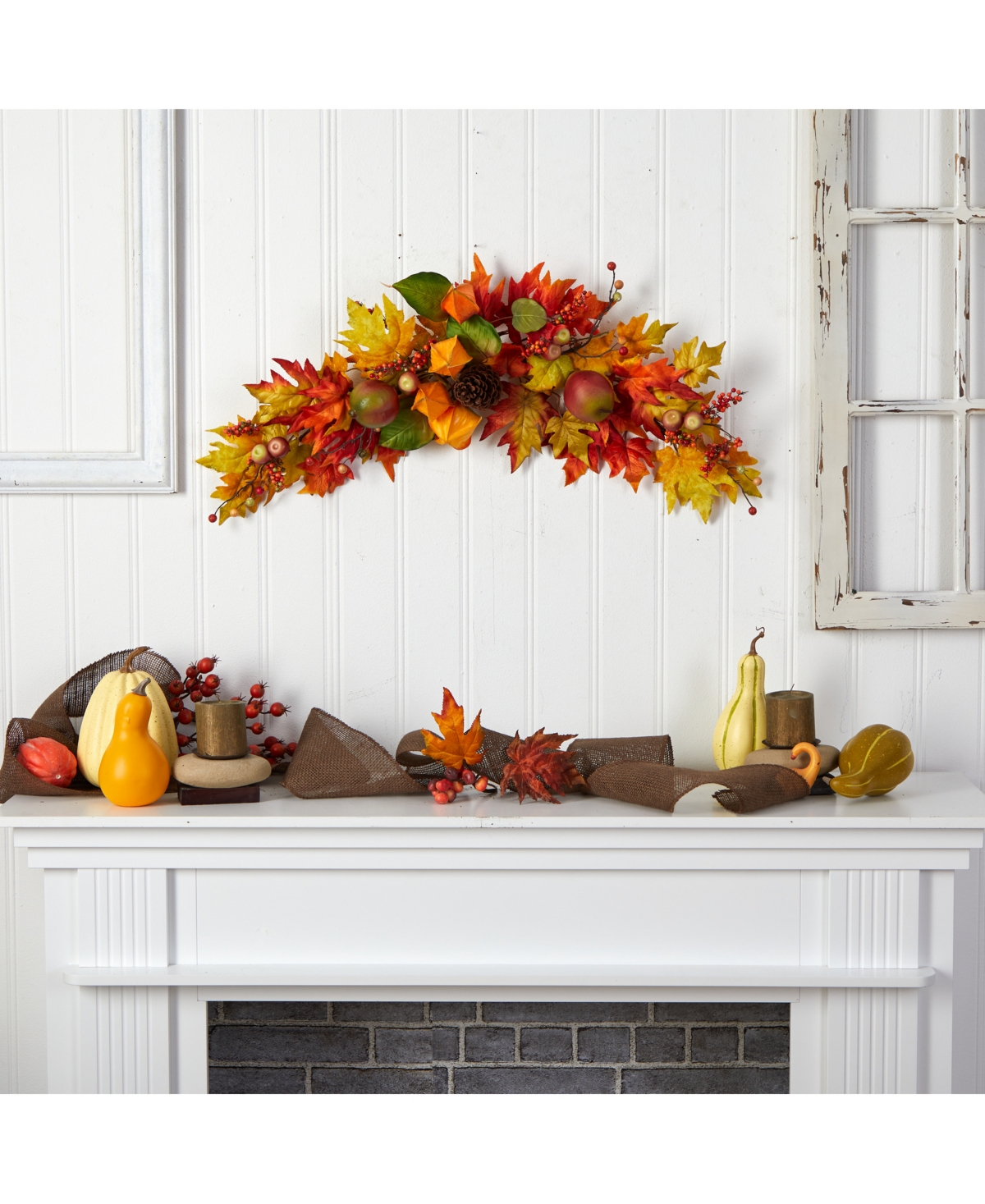 NEARLY NATURAL 38" AUTUMN MAPLE LEAF BERRY ARTIFICIAL SWAG 