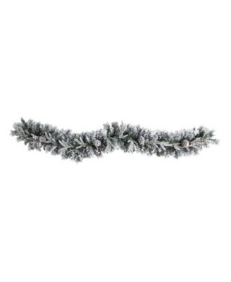 Flocked Artificial Christmas Garland with Pine Cones and 35 Warm LED Lights, 6'