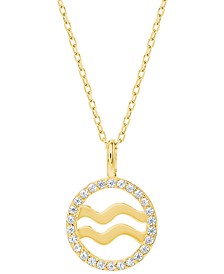 Cubic Zirconia Zodiac Halo 18" Pendant Necklace in 18k Gold-Plated Sterling Silver, Created for Macy's
