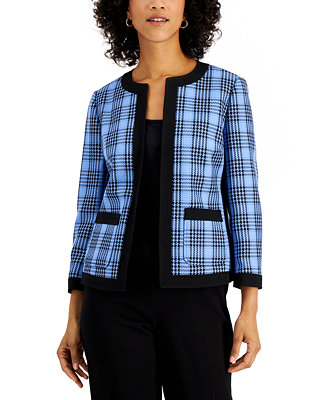Kasper Womens Framed Shirt Collar Tweed Jacket with 2 Pocket Detail