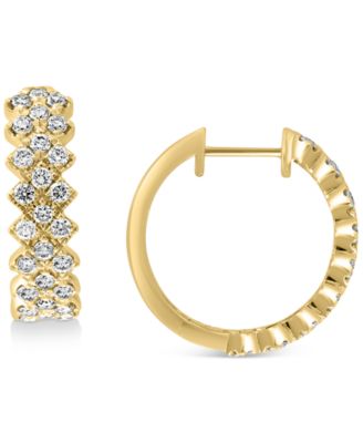 EFFY Collection - Diamond Checkerboard Pattern Small Hoop Earrings (1 ct. t.w.) in 14k Gold