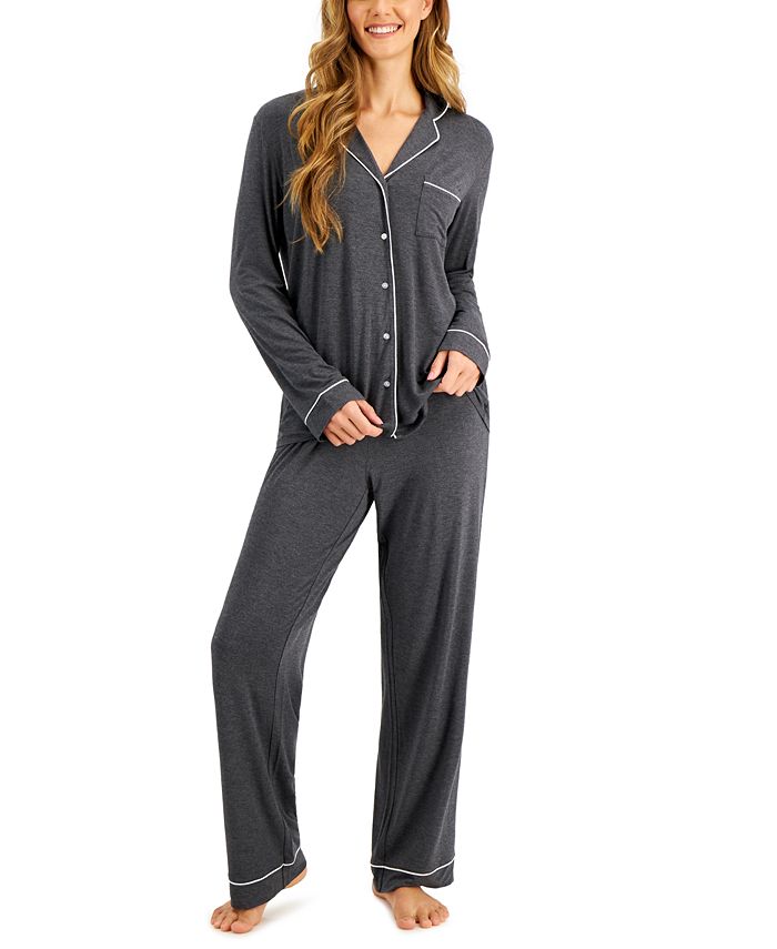 SHEIN Notch Collar Binding Pocket Top & Pants Pajama Set
