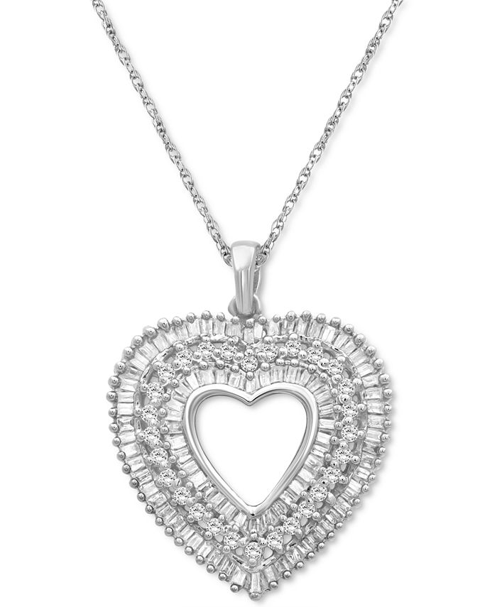 Macy's - Diamond Heart 18" Pendant Necklace (1 ct. t.w.) in Sterling Silver