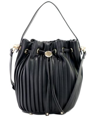 Photo 1 of Alfani Phoebie Pleated Black Bucket Bag, Created for Macy's
8"W x 9"H x 5-1/2"D
5"L handle; 25-1/2"L adjustable strap
Top magnetic snap closure & loop closure
Gold-tone hardware
Interior slip pocket & zip pocket