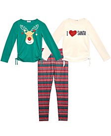 Little Girls Holiday Top and Leggings, 3 Piece Set