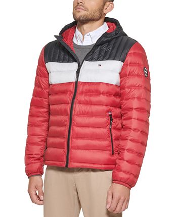 Tommy Hilfiger Men's Quilted Color Blocked Hooded Puffer Jacket ...