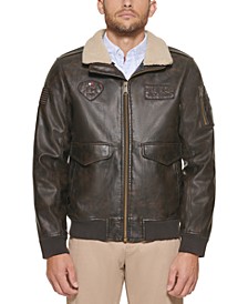Men's Faux Leather Aviator Bomber Jacket, Created for Macy's
