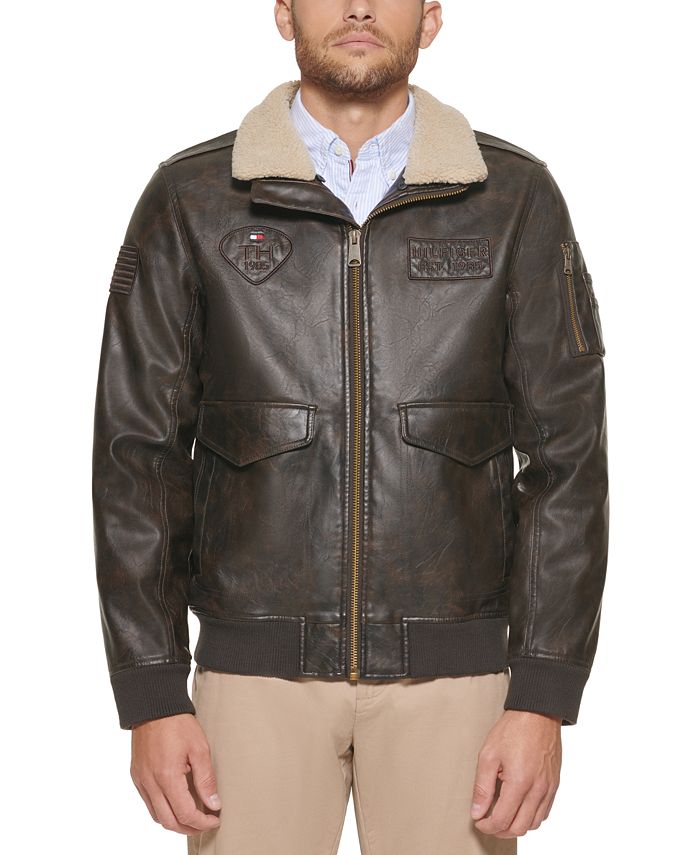Tommy Hilfiger Men's Faux Leather Aviator Bomber Jacket, Created