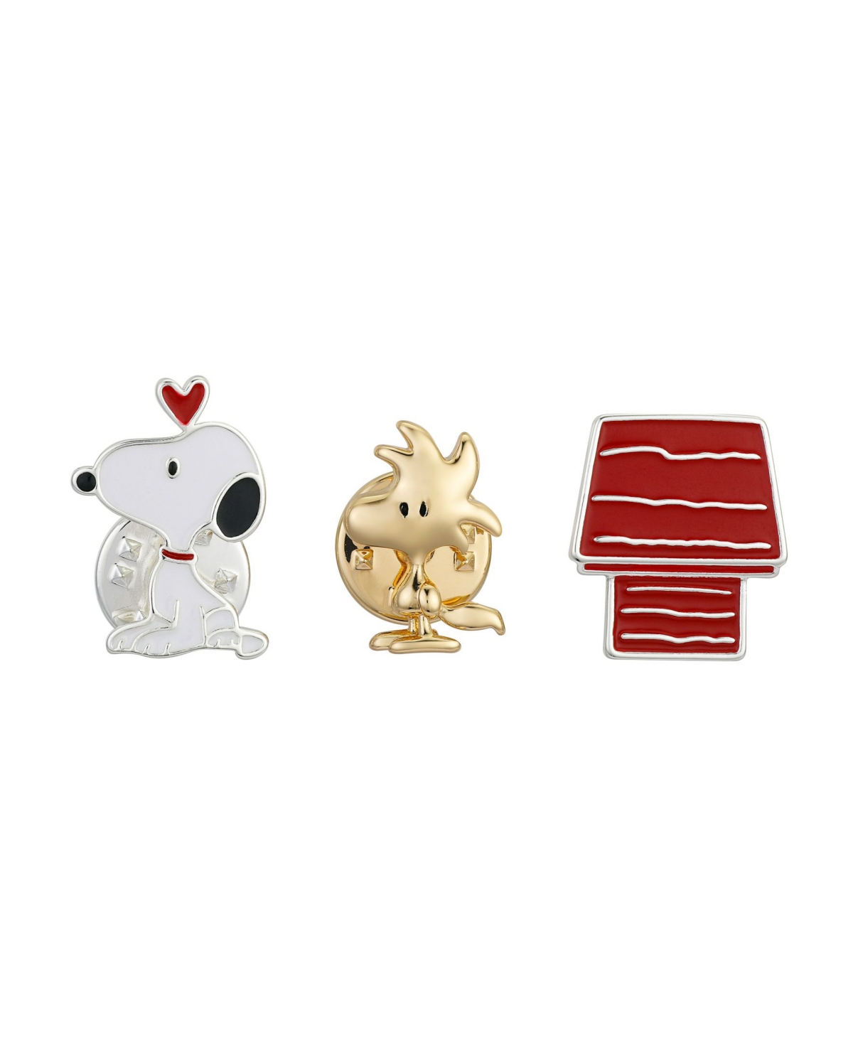 Peanuts Two Tone Snoopy Woodstock And Red Dog House Lapel Pin Set 3 Piece In Silver Plated Modesens